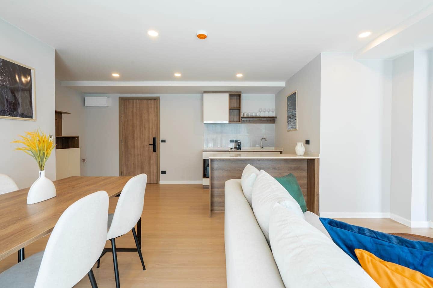 Open living, dining and kitchen at Bella Space